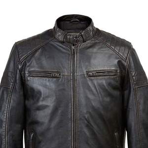 2025 dernière conception hommes à manches longues en cuir veste col montant avant broderie personnalisée disponible pour tenue décontractée bons prix - Product Image 1