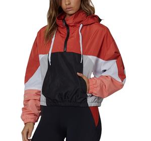 Chaqueta Cortavientos Impermeable con Logotipo Personalizado para Mujer, Cuello Alto, Talla Grande, Chaqueta Cortavientos de Nailon con Capucha y Bloques de Color para Exteriores - Product Image 1