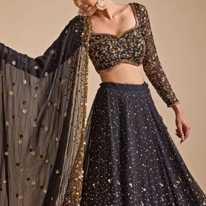 2024 BEAU FILS RESHAM BRODERIE ROOM PANTALON SHERWANI NOIR avec DÉCORATION EN DENTELLE PERLES DE VERRE EN CRISTAL DABKA WORK - Product Image 1