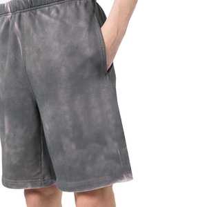 Pantalones cortos con tinte de corbata lavado ácido para hombre, pantalones cortos de lana de algodón de rizo francés con borde crudo con cordón personalizado, pantalones cortos desgastados Vintage - Product Image 1