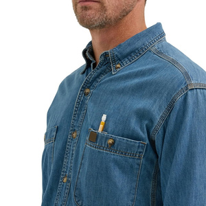 Soft Touch Long Sleeve <b>Denim</b> <b>Shirt</b> With Tapered Fit Perfect For Office Casual And Outings - Product Image 3