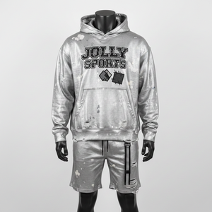 Conjunto de Sudadera con Capucha y Pantalones Cortos para Hombre, 320 GSM, Algodón y Poliéster, Felpa, Gris Plateado, Estilo Urbano, Logotipo Personalizado - Product Image 5