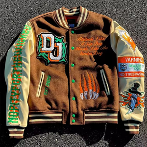 Veste Letterman de baseball brodée en chenille de laine personnalisée veste universitaire en cuir vierge vintage en polyester/coton pour hommes - Product Image 1