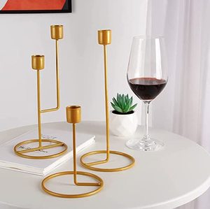 Candelabro cónico de tallo largo de latón minimalista antiguo, juego de portavelas para decoración del hogar a bajo costo - Product Image 1