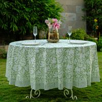 Nappe de table personnalisable en coton imprimé floral de luxe, faite à la main, classique, lavable, écologique, imperméable, anti-poussière, verte