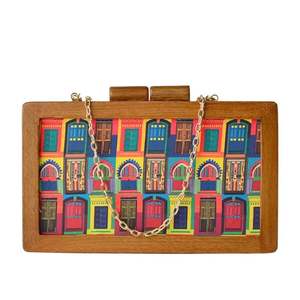 Bolso de mano de madera natural hecho a mano para mujer, bolso de mano de madera de diseño con cadena larga para mujer, bolso de noche a bajo costo - Product Image 6