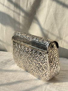 Indian Fully Handcrafted <b>Silver</b> Antique Metal Evening <b>Clutch</b> with Chain Strap for Luxury Wedding Party Womens Handbag gift her - Product Image 3