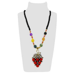 Urthn Trendy Vintage 1108913 <b>Necklace</b> Multicolor Geometric & Number Beads & Stones <b>Gold</b> Plated with Diamond <b>Opal</b> Grape Shape - Product Image 1