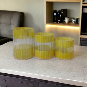 Candelabros de cristal amarillo personalizados de lujo, tarros de farol cilíndricos hechos a mano, diseño de mosaico para decoración del hogar, bodas - Product Image 2