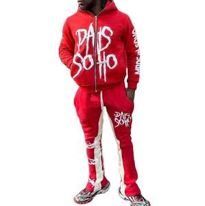 Ensemble de survêtement deux tons Y2K Streetwear OEM pour hommes, avec pantalon de jogging évasé et sweat à capuche, imprimé graphique en relief, vêtements de fournisseur - Product Image 1