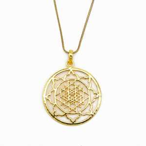 Prix de gros Sri Yantra or collier femmes à la mode Mandala fleur de Lotus géométrie sacrée Protection laiton pendentif-cadeau - Product Image 1
