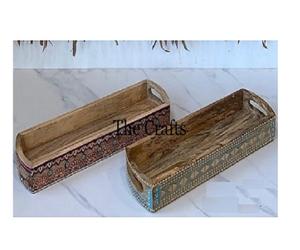 Lot de deux plateaux de service de différentes tailles Plateau à chocolat pour collations et ustensiles de cuisine de la plus grande qualité avec poignées en métal doré - Product Image 6