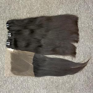 Juego completo de 3 mechones con cierre 100% Extensiones de cabello humano natural vietnamita recto 6x6 Hd con cierre Precio al por mayor - Product Image 4