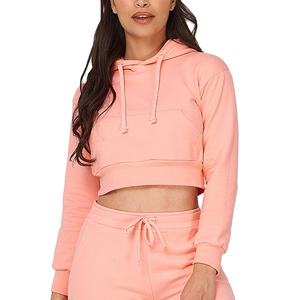 New Arrival Solid Color Cotton Hoodie <b>Crop</b> <b>Top</b> Workout Gym Hoodies Women <b>Long</b> <b>Sleeve</b> Cropped Hoodie - Product Image 1