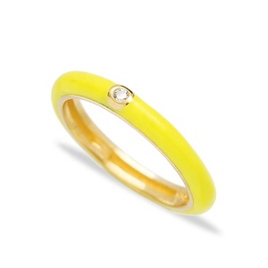 Unique CZ Zircon Pierre Élégante À La Mode Jaune Couleur Émail Anneau À La Mode En Gros 925 Bijoux En Argent Sterling - Product Image 1
