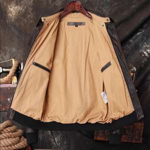 Veste Homme 2026 de Qualité Supérieure en Cuir Véritable avec Col Montant et Logo Frontal, 100% Cuir de Vache Marron Foncé Style Vintage Varsity - Product Image 3