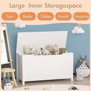 Scatola giocattolo in legno per bambini bianco con coperchio di sicurezza incernierato per età 3 + anni Made in China petto & Organizer - Product Image 3