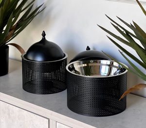 Pot en métal arabe enduit noir avec support en métal forme ronde de récipient de chauffe-aliments pour les fêtes servant une casserole d'utilisation chauffante - Product Image 4