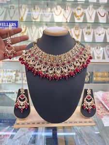 Ensemble de collier en laiton cuivre Kundan indien avec boucles d'oreilles et perles assorties Bijoux vintage élégants pour les fêtes et les fiançailles - Product Image 4