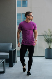 เสื้อยืดคอกลมลายอิฐไม้ไผ่สีแดงสำหรับผู้ชายเสื้อยืดผ้าฝ้ายระบายอากาศออกแบบโลโก้ได้ตามต้องการสำหรับยิม - Product Image 5