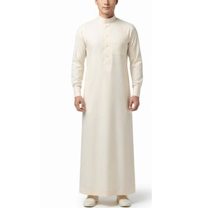 Smart Saudi Classic <b>Thobe</b> Casual Lightweight Breathable Cotton Neat Collar Long Sleeves Tailored Shape Front Buttons Everyday - Product Image 1