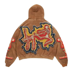 เสื้อมีฮู้ดแบบขาดๆของผู้ชายเสื้อสวมหัวผ้าฝ้าย100% วินเทจซักได้ตามต้องการจากโรงงาน - Product Image 2