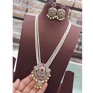 Precioso conjunto de joyas Kundan con acabado dorado para mujeres y niñas, collar tradicional para compromiso de boda - Product Image 1