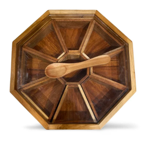 Boîte à sel et poivre en bois avec cuillères en métal doré Pots à épices de cuisine de forme ronde à des prix attractifs - Product Image 5