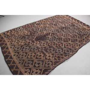 พรมขนาด 5.7x8.9 ฟุต, พรมตุรกีโบราณขนาดใหญ่, พรมขนสัตว์คิลิมสีน้ำตาล - Product Image 4