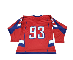 Red Blue White Hockey Jersey Classic <b>Lace</b> Up <b>Neck</b> Sublimated Team Uniform Player Number 93 <b>High</b> Quality Game Day Apparel - Product Image 4