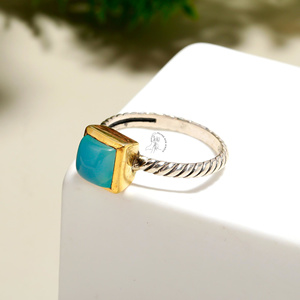 Unique Aqua Calcedony Gemstone fait à la main 925 Solid Sterling Silver Fine Jewelry Lunette Setting OEM & ODM Wholesale silver Rings - Product Image 2