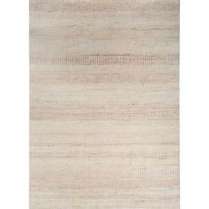 Tapis en laine rayé ivoire Manifest 9x12, noué à la main, style afghan, rectangulaire, motif puzzle Tabriz, pour entrée, couloir, usage domestique - Re-1488 - Product Image 1