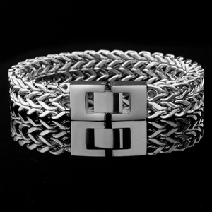 H2 Jewelry E0006 Kalın Paslanmaz Çelik Çift Sıralı Omurga Bileklik Erkekler İçin Altın ve Çelik Renkleri - Product Image 3