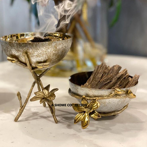Centro de mesa de diseño de textura martillada de Color dorado y plateado y quemador Bakhoor de moda de Metal de propósito religioso - Product Image 4