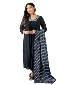 2024 diseñador de lujo para mujer Georgette Kurti conjunto bordado Floral trabajo a mano transpirable patrón Floral tela de gasa para otoño - Product Image 1