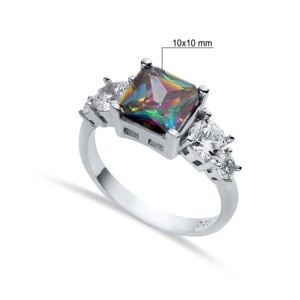Square Cut Mystic Topaz Pear Cut CZ Classic Wedding Party Turkish Wholesale Handmade Gold Plated Cluster <b>Ring</b> <b>925</b> Sterling - Product Image 2