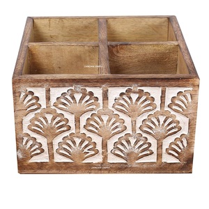 Organizador de cubiertos rectangular de madera de Mango multifunción de 4 capas tallado clásico hecho a mano, caja de almacenamiento para uso en mesa de comedor de cocina - Product Image 1