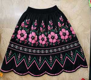 Jupe trapèze vintage bohème pour femme, longueur genou, unie, brodée, taille élastique, en tissu polyester tricoté doux, toutes saisons - Product Image 3