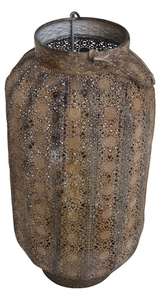 Lanterne de jardin en métal antique de style marocain, porte-bougie suspendu d'extérieur, lanterne votive rustique avec patine verdigris et poignée en corde - Product Image 4