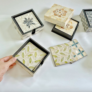 Sous-verres en mosaïque de 10 cm, légers et faits à la main |   Sous-verres carrés naturels écologiques pour la cuisine et le salon - Product Image 3