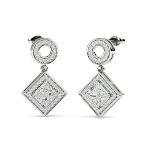 Pendientes de Diamantes Princess Halo de Diseño, 0.60 Ct, Diamantes Cultivados en Laboratorio en Platino, para Fiestas, de Lujo - Product Image 1