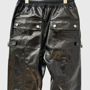 High Street Motorcycle <b>Leather</b> <b>Cargo</b> <b>Pants</b> Men Dark Coated Trend Safari Style Overalls Tech wear Pocket - Product Image 3