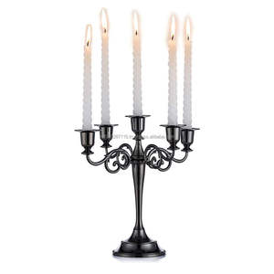 Decorative <b>black</b> metal <b>candelabra</b> with crystal accents for modern home living room or festive event decoration - Product Image 1