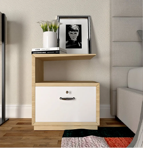 Table de chevet contemporaine en bois en forme de C avec tiroir blanc. Disponible à prix de gros. - Product Image 1