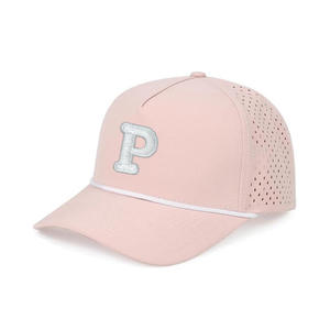 Casquette de golf 5 panneaux de haute qualité, design corde, imperméable, respirante, logo brodé personnalisé, découpe laser perforée pour le sport - Product Image 6