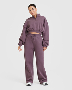 Joggers de pierna recta para mujer morado Vintage de calidad superior Terry Fleece pantalones de chándal de tacto suave para técnicas de lavado de invierno - Product Image 5