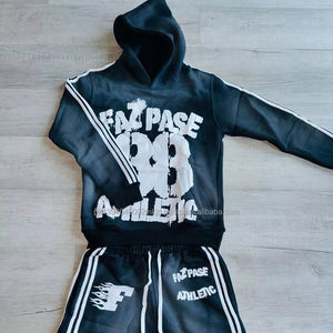 Custom Logo Rhinestone Acid Wash Streetwear Hoodie Tracksuit Screen Printing <b>Sweat</b> Suit Vintage Hoodies & <b>Shorts</b> Set For <b>Men</b> - Product Image 1