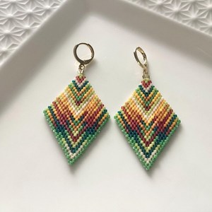 Boho Beaded Earrings with Turquoise Design and Cascading <b>Fringe</b> Glass <b>Beads</b> & Resum Unique Jewelry Gift by MS Handicraft - Product Image 1