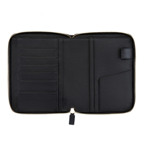 Cao cấp da trống dây kéo A5 máy tính xách tay <span class=keywords><strong>Folio</strong></span> cuốn sách bìa đen B6 kế hoạch Bìa cá nhân Organizer Trường hợp với nhiều túi - Product Image 2