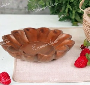 Luxe Unique Grande Cuisine Dîner Alimentaire Service Soupe Bol À Mélanger Acacia Bol En Bois Fleur Forme Légumes Fruits Saladier En Bois - Product Image 1